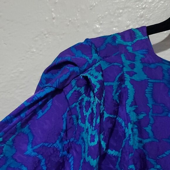 Vintage 80s Nora Noh 100% Silk Midi/Maxi Dress With Batwing Sleeves - Picture 6 of 16